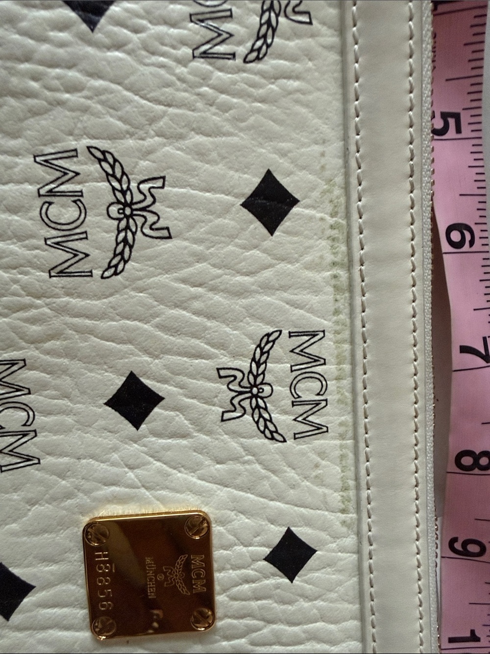 MCM White Leather Logo Pouch with Black Monogram - Picture 9 of 11